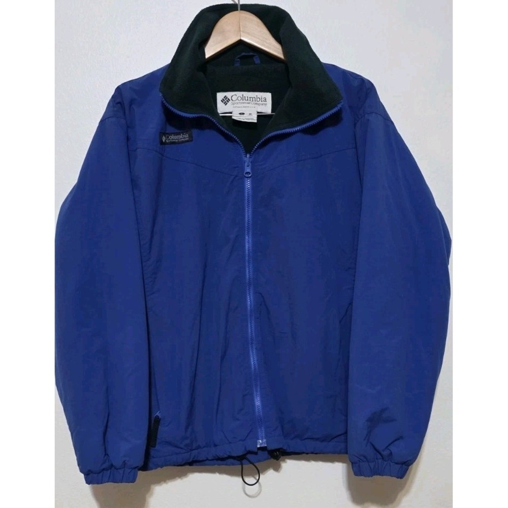 Mens Blue Columbia Green Fleece Lined Jacket S Snow‎ Ski Retro Vintage Gorp EUC